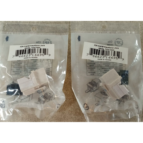 Cat5e Keystone Jack Snap-In Ethernet Innline Coupler RJ45 8P8C Plug White 2Pack - Picture 1 of 3